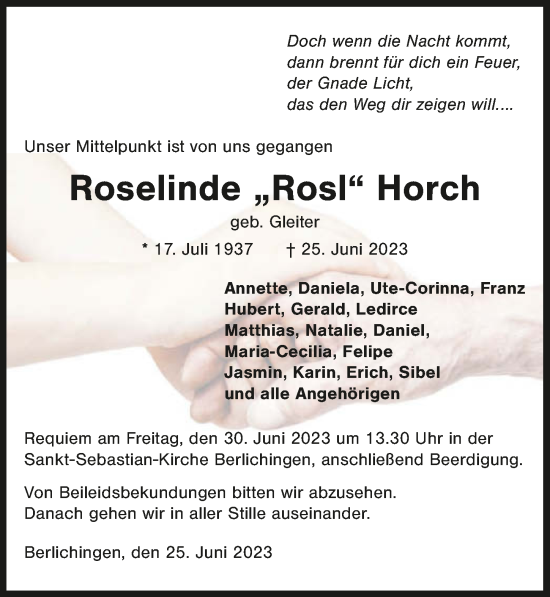 Traueranzeige von Roselinde Horch von GESAMT