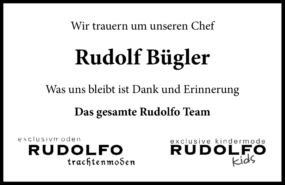  Traueranzeige für Rudolf Bügler vom 09.06.2023 aus GESAMT