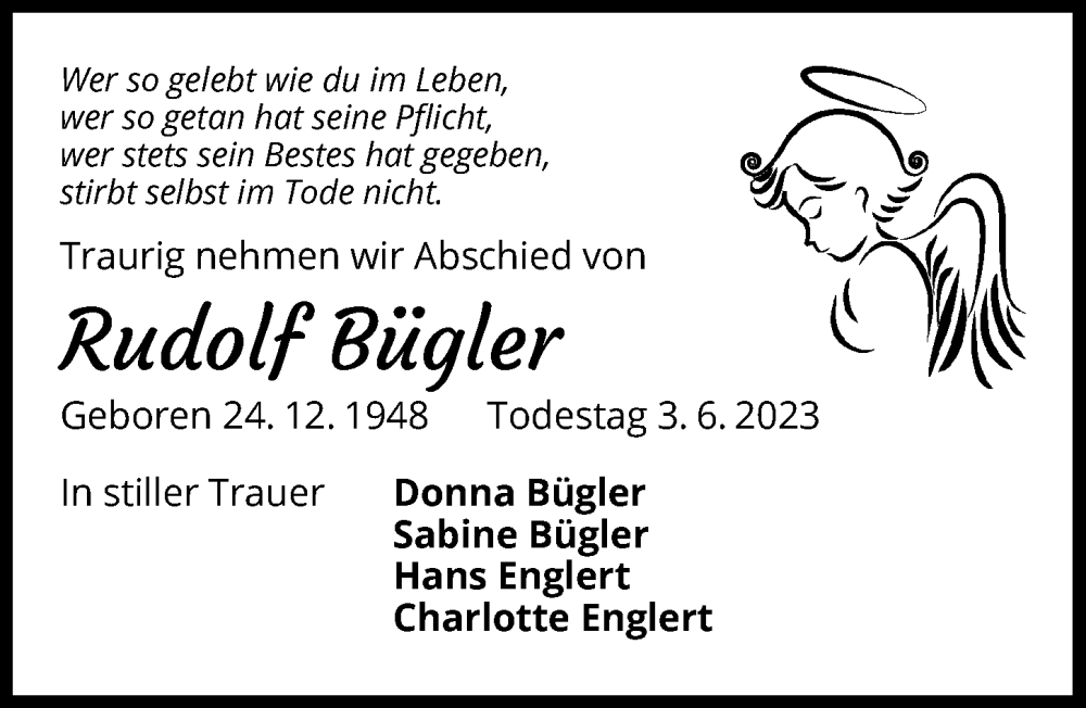  Traueranzeige für Rudolf Bügler vom 06.06.2023 aus GESAMT
