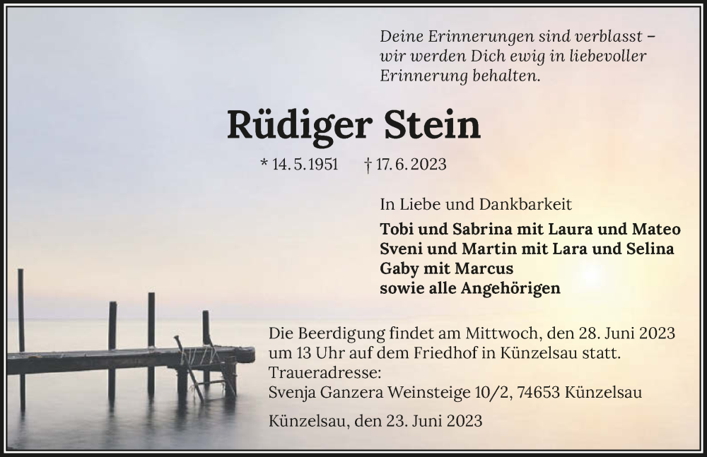  Traueranzeige für Rüdiger Stein vom 23.06.2023 aus GESAMT