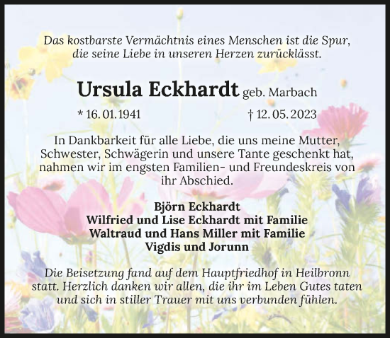 Traueranzeige von Ursula Eckhardt von GESAMT