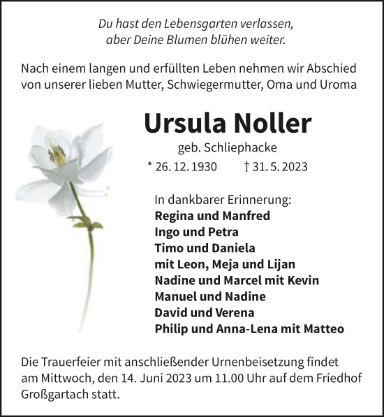 Traueranzeige von Ursula Noller von GESAMT