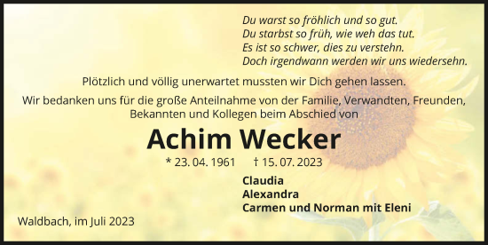 Traueranzeige von Achim Wecker von GESAMT