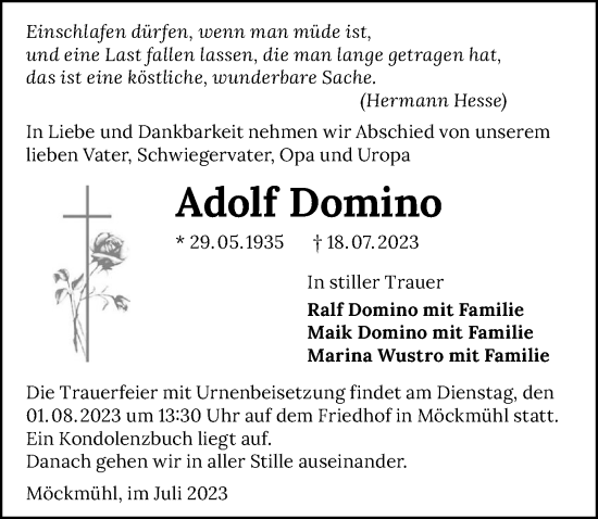 Traueranzeige von Adolf Domino von GESAMT