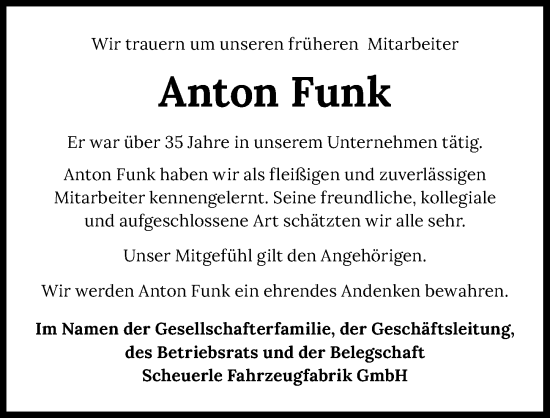 Traueranzeige von Anton Funk von GESAMT