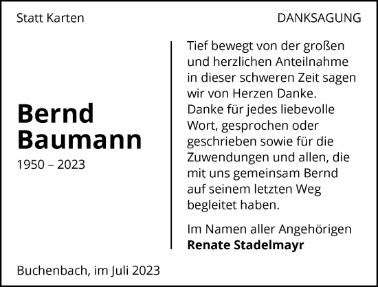 Traueranzeige von Bernd Baumann von GESAMT