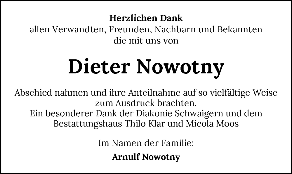  Traueranzeige für Dieter Nowotny vom 08.07.2023 aus GESAMT