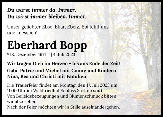 Traueranzeige von Eberhard Bopp von GESAMT