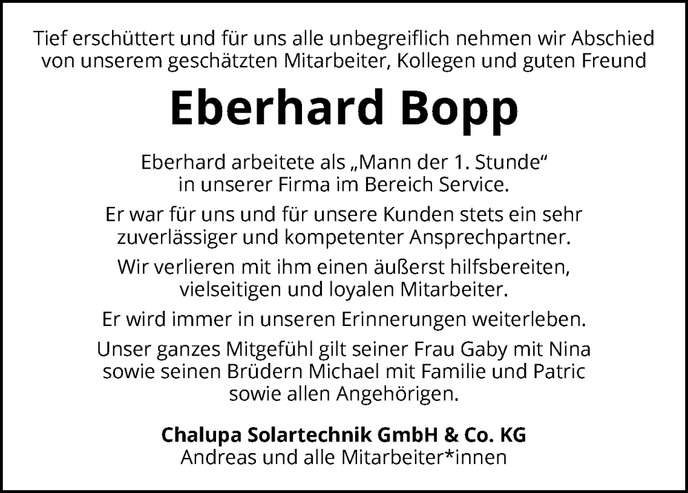  Traueranzeige für Eberhard Bopp vom 12.07.2023 aus GESAMT