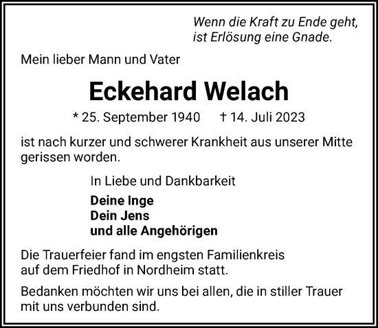 Traueranzeige von Eckehard Welach von GESAMT