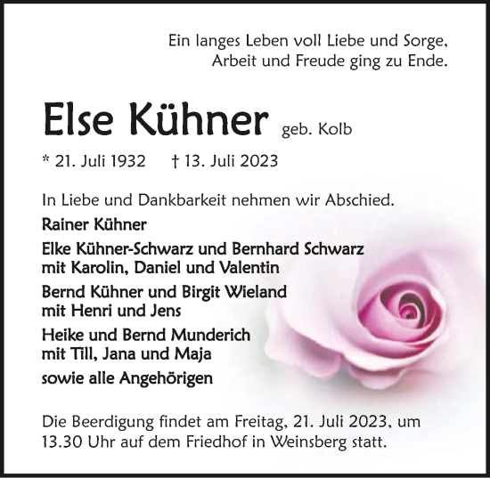 Traueranzeige von Else Kühner von GESAMT
