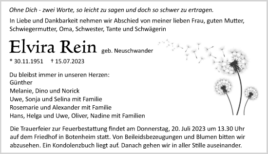 Traueranzeige von Elvira Rein von GESAMT