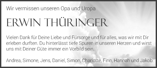 Traueranzeige von Erwin Thüringer von GESAMT