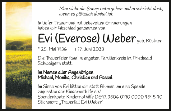 Traueranzeige von Evi Weber von GESAMT
