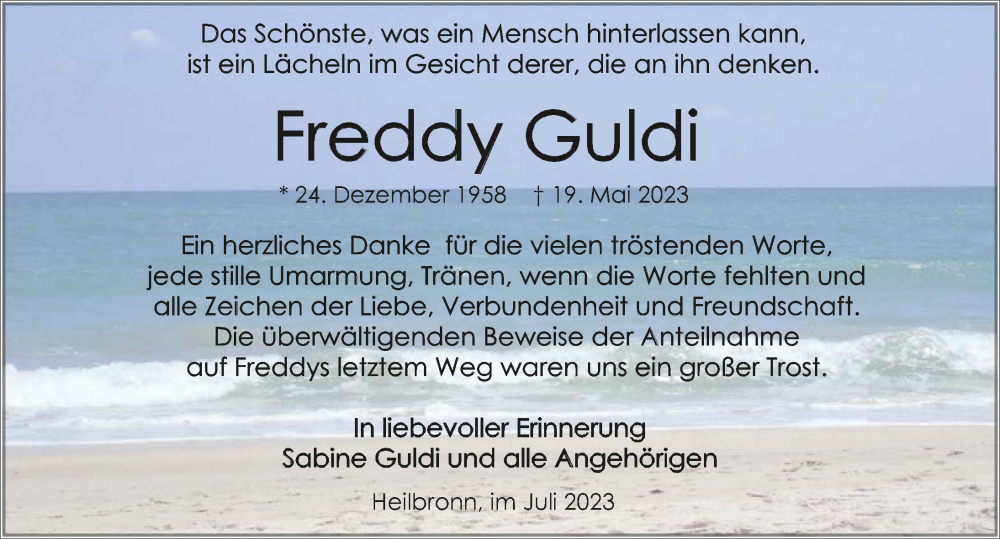  Traueranzeige für Freddy Guldi vom 15.07.2023 aus GESAMT