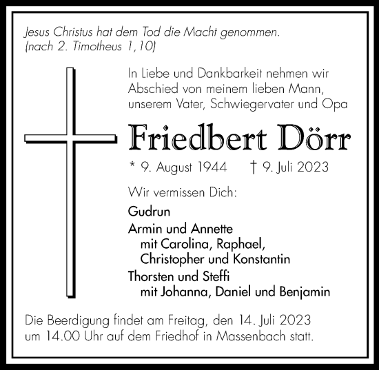 Traueranzeige von Friedbert Dörr von GESAMT