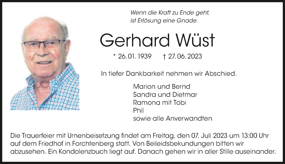  Traueranzeige für Gerhard Wüst vom 04.07.2023 aus GESAMT