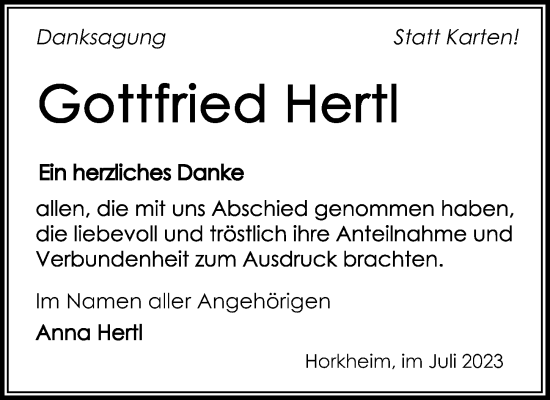 Traueranzeige von Gottfried Hertl von GESAMT