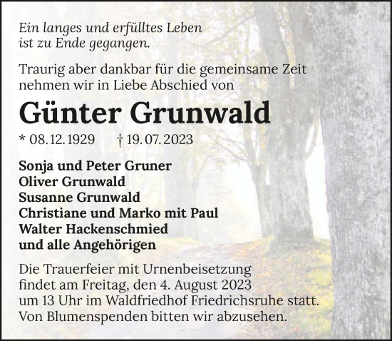 Traueranzeige von Günter Grunwald von GESAMT