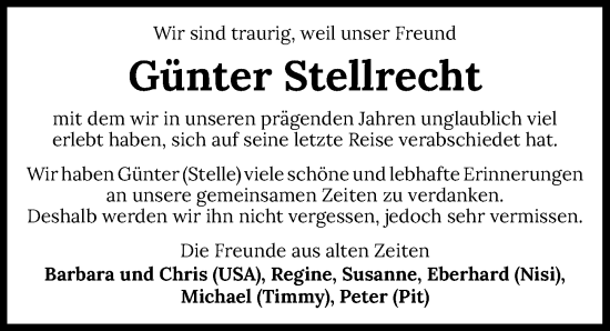Traueranzeige von Günter Stellrecht von GESAMT