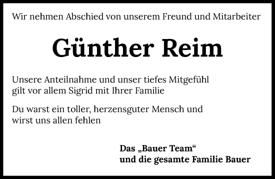 Traueranzeige von Günther Reim von GESAMT