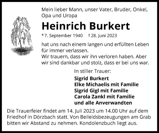 Traueranzeige von Heinrich Burkert von GESAMT