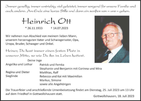 Traueranzeige von Heinrich Ott von GESAMT