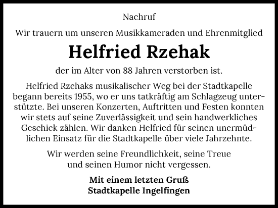 Traueranzeige von Helfried Rzehak von GESAMT