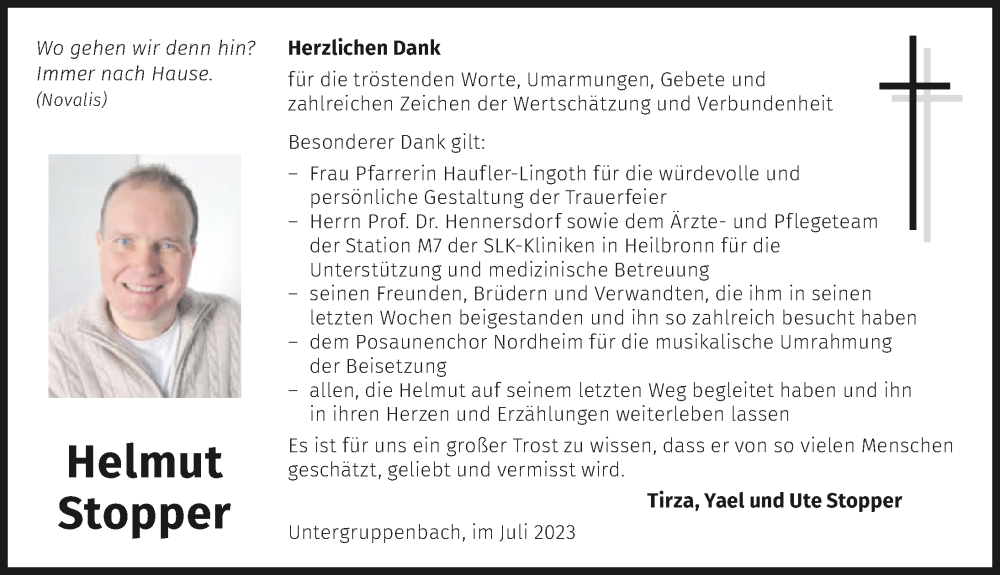  Traueranzeige für Helmut Stopper vom 29.07.2023 aus GESAMT