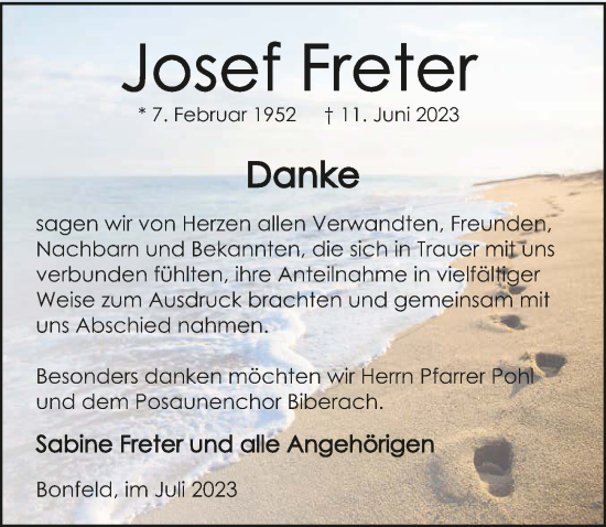 Traueranzeige von Josef Freter von GESAMT