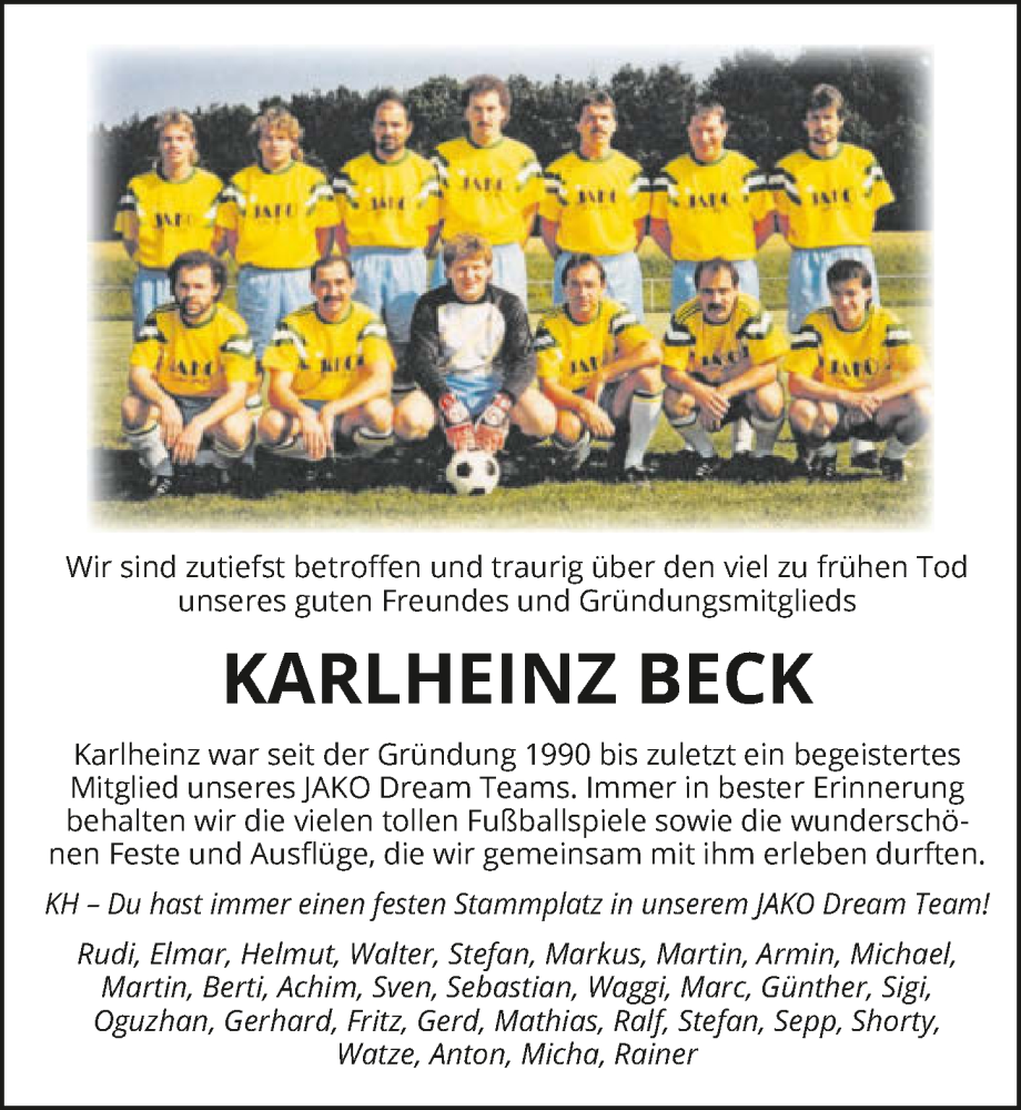  Traueranzeige für Karlheinz Beck vom 22.07.2023 aus GESAMT