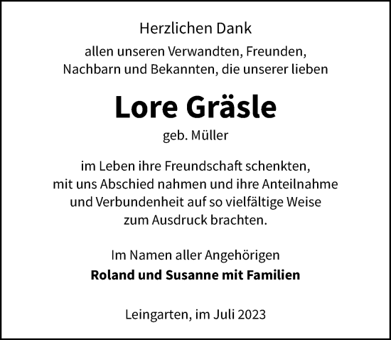 Traueranzeige von Lore Gräsle von GESAMT