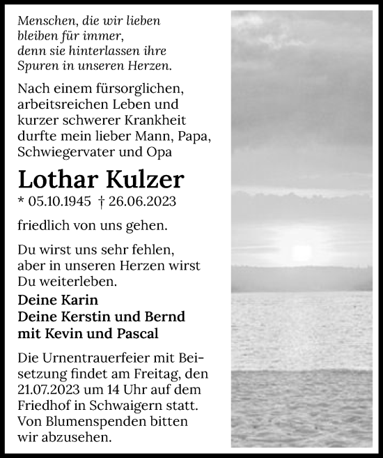 Traueranzeige von Lothar Kulzer von GESAMT