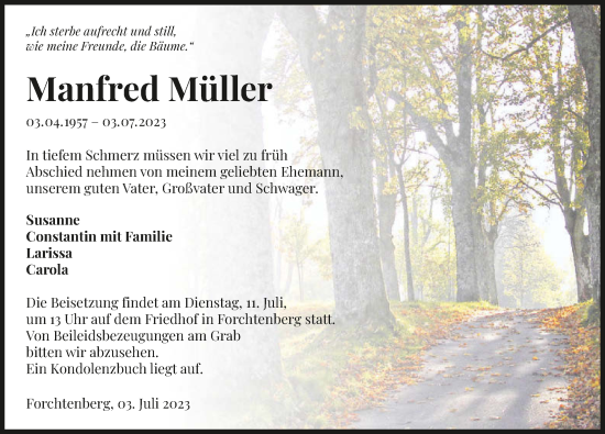 Traueranzeige von Manfred Müller von GESAMT