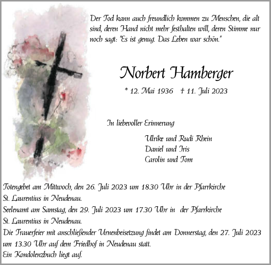 Traueranzeige von Norbert Hamberger von GESAMT