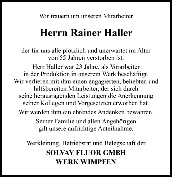 Traueranzeige von Rainer Haller von GESAMT