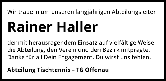 Traueranzeige von Rainer Haller von GESAMT