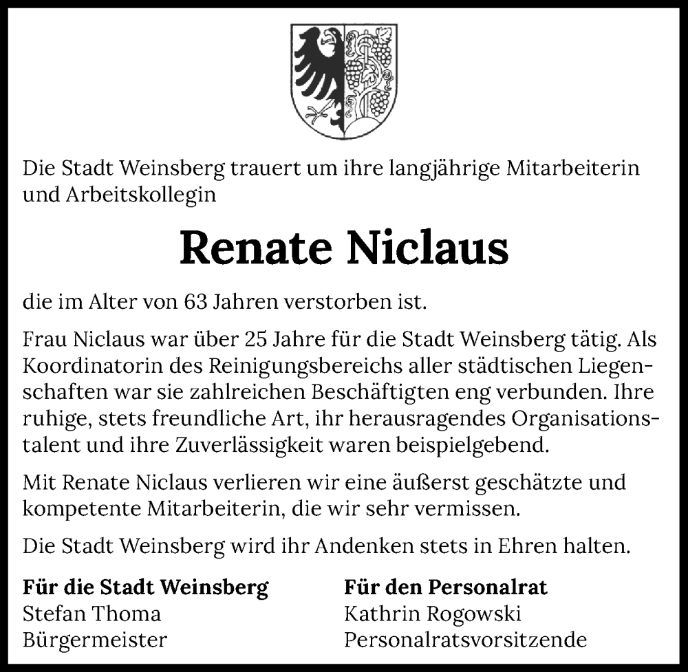  Traueranzeige für Renate Niclaus vom 18.07.2023 aus GESAMT