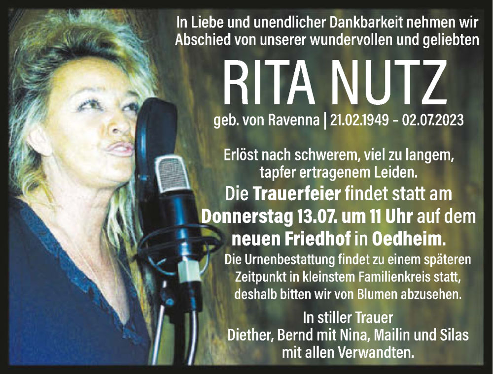  Traueranzeige für Rita Nutz vom 08.07.2023 aus GESAMT