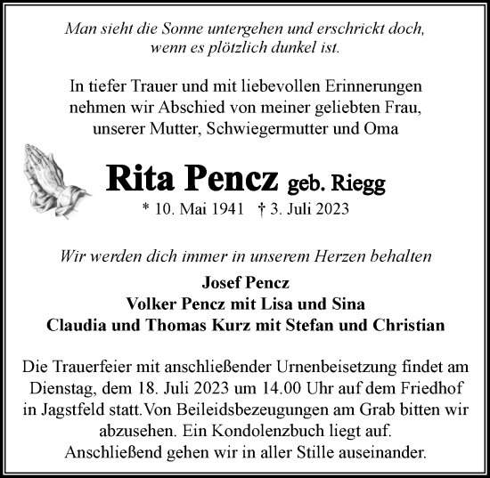 Traueranzeige von Rita Pencz von GESAMT