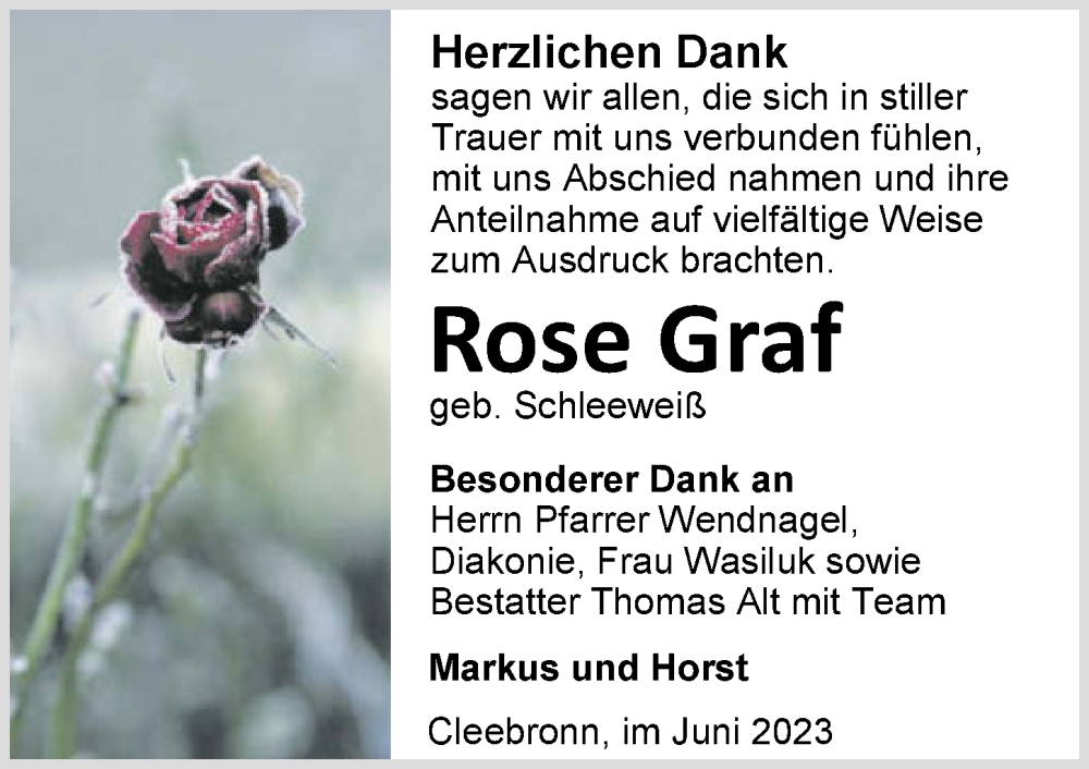  Traueranzeige für Rose Graf vom 01.07.2023 aus GESAMT