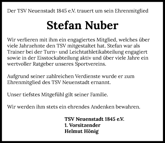 Traueranzeige von Stefan Nuber von GESAMT