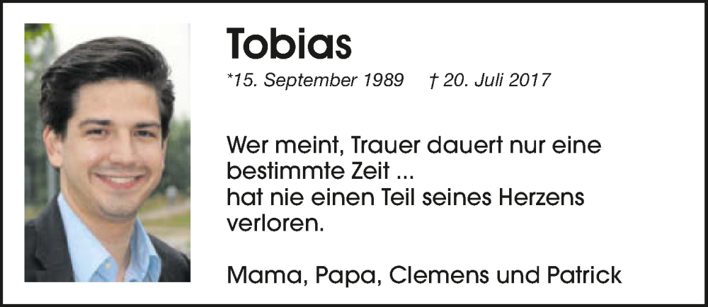  Traueranzeige für Tobias Schmidt vom 20.07.2023 aus GESAMT