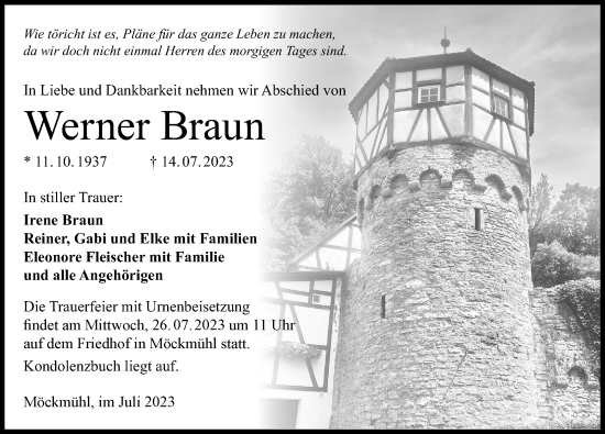 Traueranzeige von Werner Braun von GESAMT