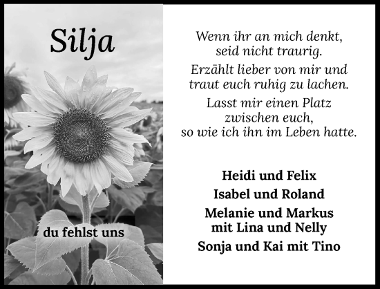 Traueranzeige von Silja Wohl von Heilbronner Stimme