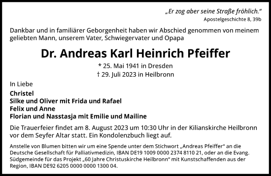 Traueranzeige von Dr. Andreas Pfeiffer von GESAMT