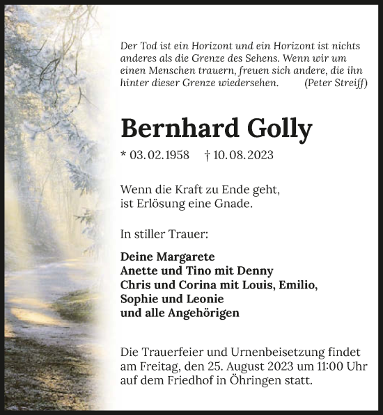 Traueranzeige von Bernhard Golly von GESAMT