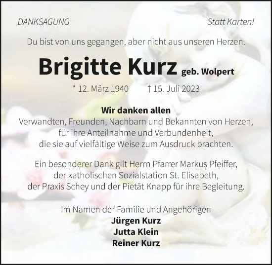 Traueranzeige von Brigitte Kurz von GESAMT