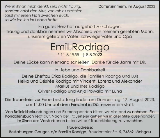 Traueranzeige von Emil Rodrigo von GESAMT