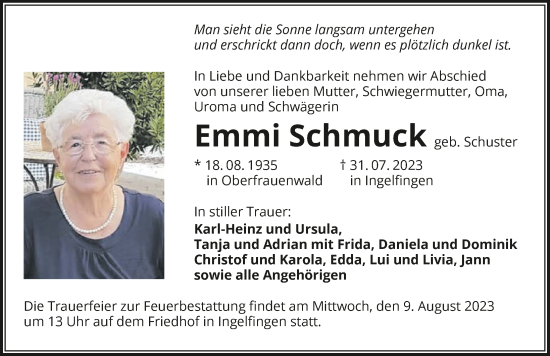 Traueranzeige von Emma Schmuck von GESAMT